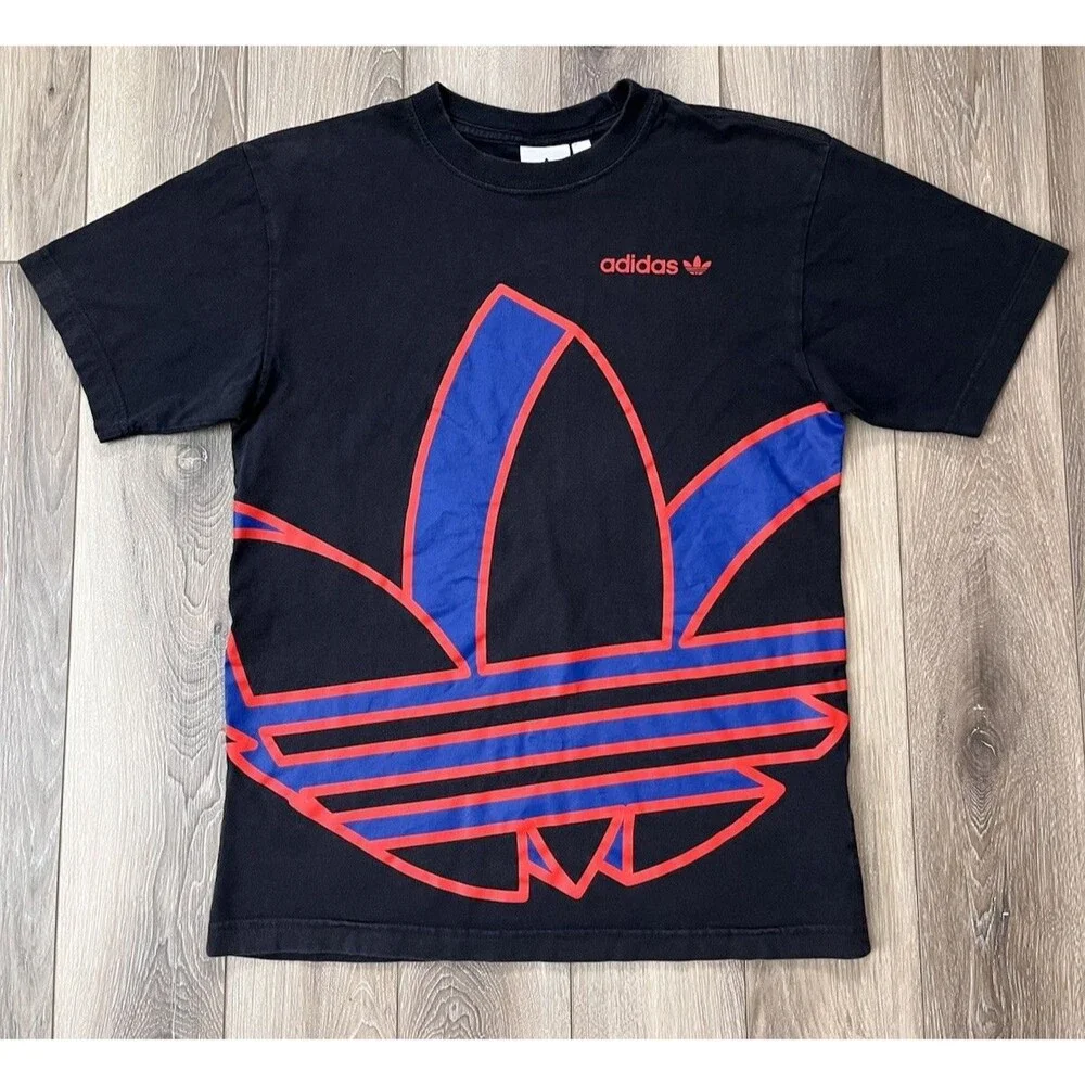 Adidas Originals Trefoil Logo Graphic T-Shirt Black/Red/Blue Men’s Small Cotton
